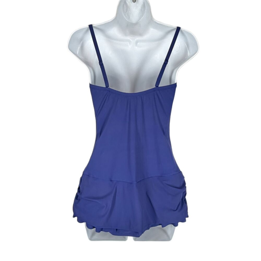 Profile by Gottex Swimsuit 12 One Piece w Skirt Blue Swim Dress Ruched Braided - Picture 6 of 10